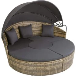 Tectake Sonneninsel Rattan Mit Aluminiumgestell Und Sonnendach - Natur - 403737