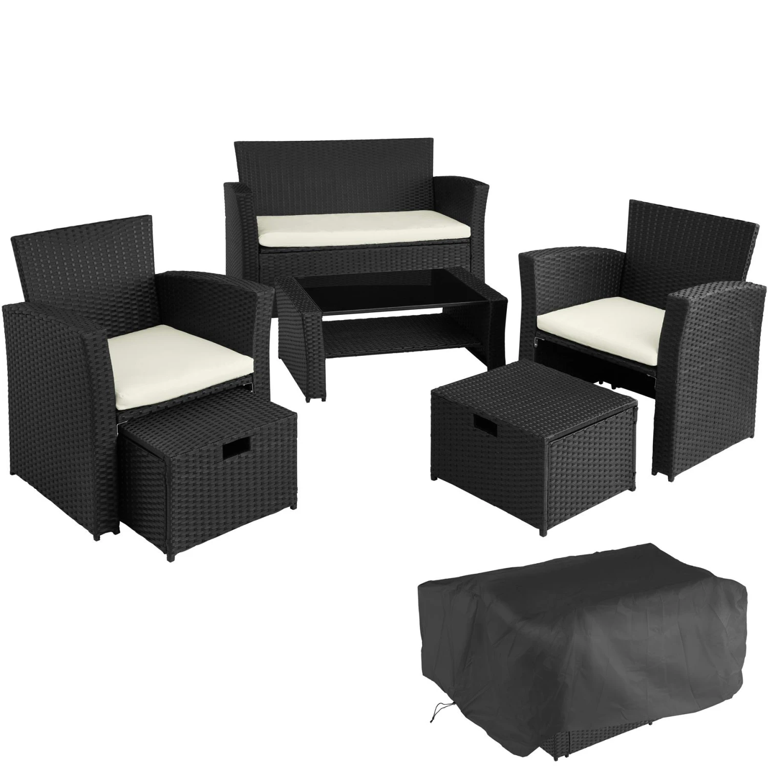 Tectake Rattan Sitzgruppe Sparta 3+1 - Schwarz - 401483 5 Tectake Rattan Sitzgruppe Sparta 3+1 - Schwarz - 401483 – Bild 5