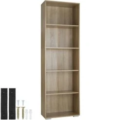 Tectake Bücherregal Lexi 5 Fächer 60x30x190cm - Holz Hell, Eiche Sonoma - 403607