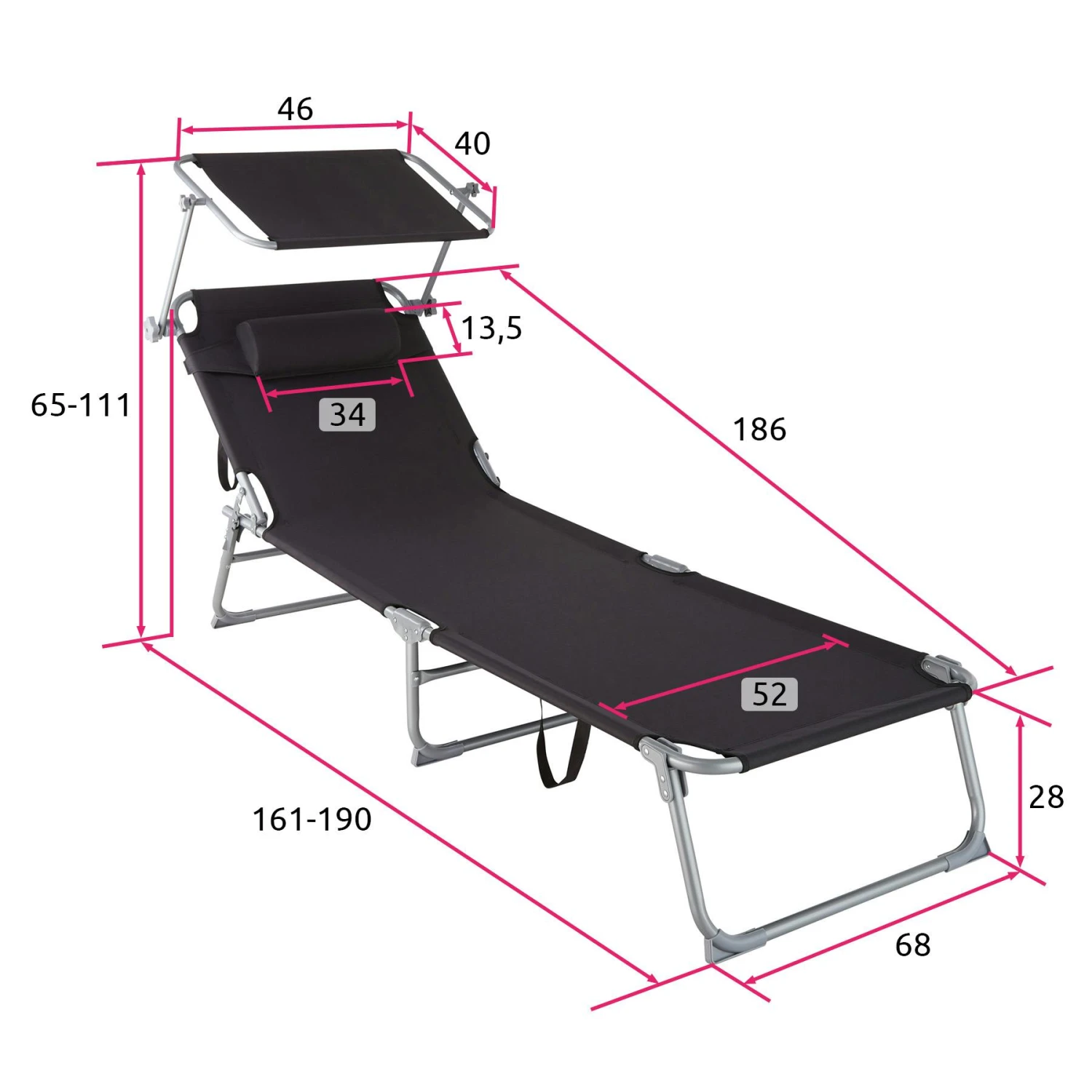 Tectake Gartenliege 4-stufig Mit Kopfpolster - Schwarz - 403415 6 Tectake Gartenliege 4-stufig Mit Kopfpolster - Schwarz - 403415 – Bild 6