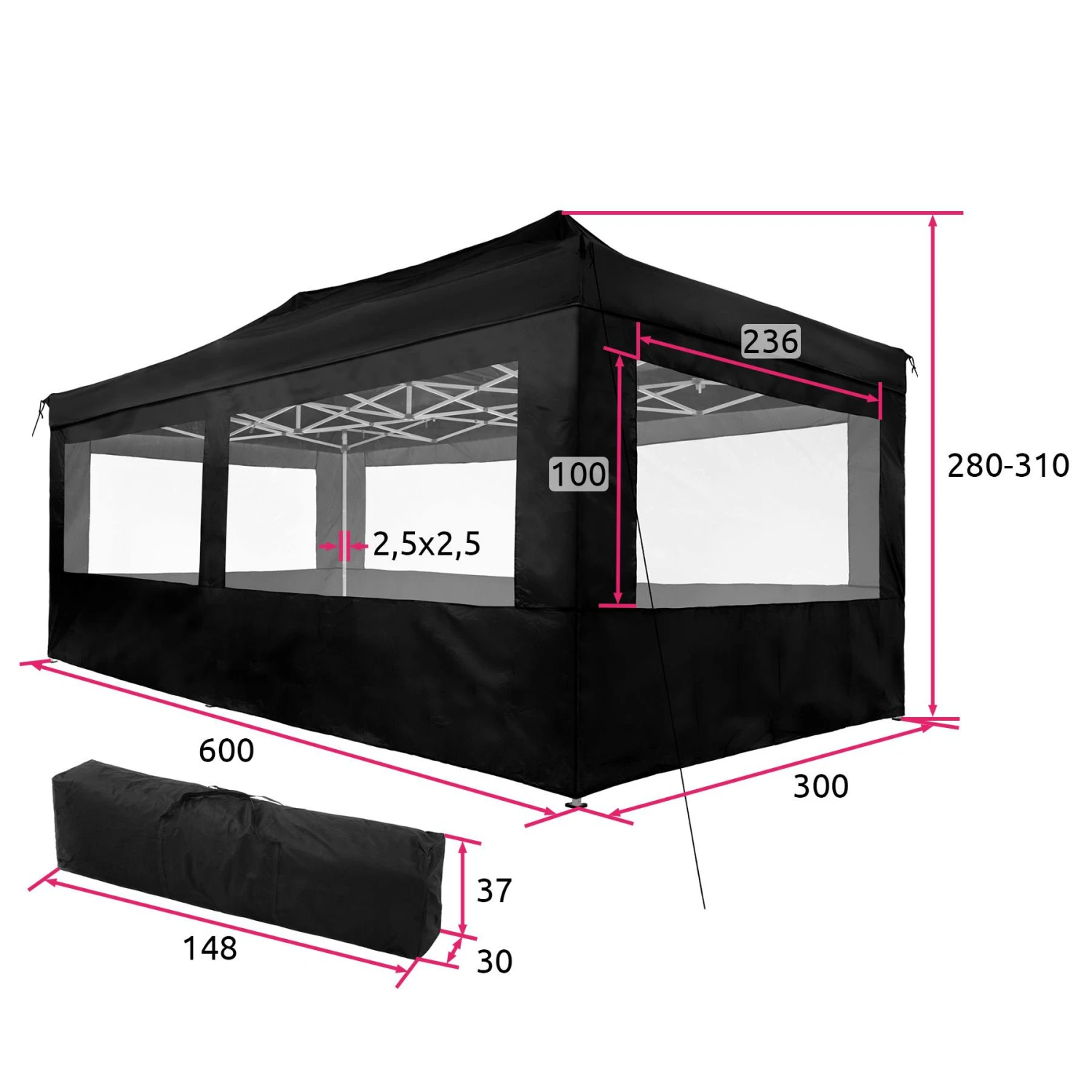 Tectake Faltbarer Garten Pavillon 3x6m Mit 4 Seitenteilen - Schwarz - 403164 6 Tectake Faltbarer Garten Pavillon 3x6m Mit 4 Seitenteilen - Schwarz - 403164 – Bild 6