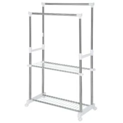 Tectake Kleiderständer Auf Rollen Ausziehbar 2 Stangen 84x42x170cm Mit Gitterablage - Grau - 401889