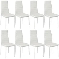 Tectake 8 Esszimmerstühle Kunstleder - Weiß - 404120