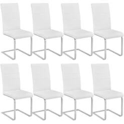 Tectake 8 Schwingstühle, Kunstleder - Weiß - 404128