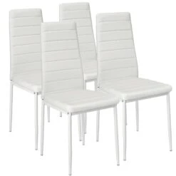 Tectake 4 Esszimmerstühle, Kunstleder - Weiß - 401845