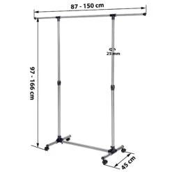 Tectake Kleiderständer Auf Rollen Ausziehbar 1 Stange 150x45x166cm - Grau - 401886 -Tectake 52cac0c3 e910 4a1a 93f1 fa5dc1a41bc2
