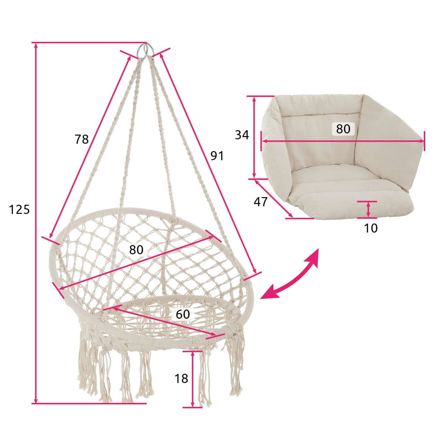Tectake Hängesessel Grazia - Beige - 403205 6 Tectake Hängesessel Grazia - Beige - 403205 – Bild 6