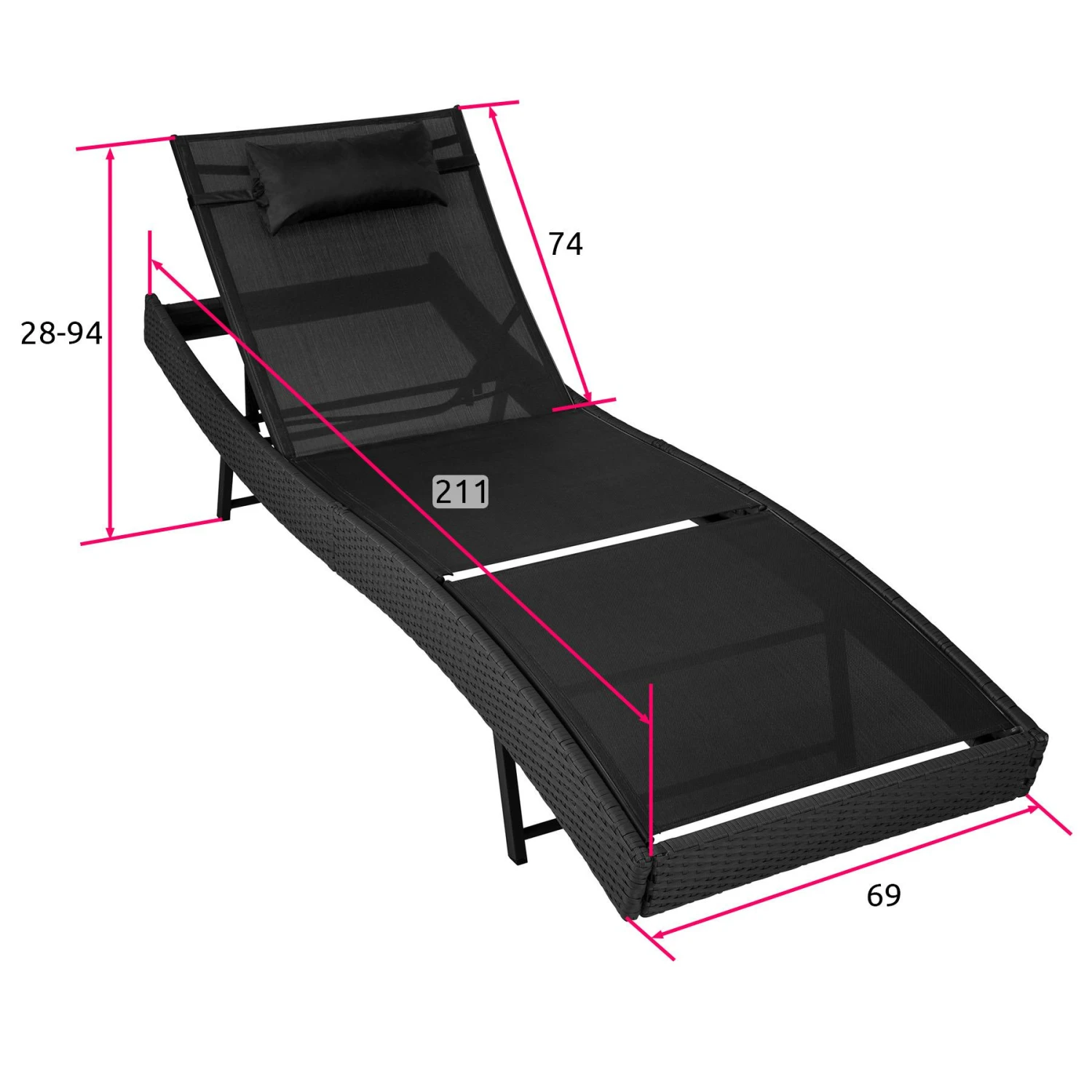 Tectake Sonnenliege Rattan Delphine - Schwarz - 402057 6 Tectake Sonnenliege Rattan Delphine - Schwarz - 402057 – Bild 6