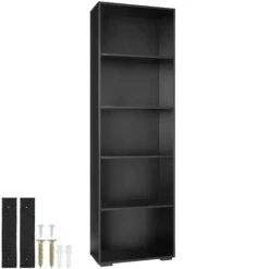 Tectake Bücherregal Lexi 5 Fächer 60x30x190cm - Schwarz - 404138