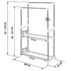 Tectake Kleiderständer Auf Rollen Ausziehbar 2 Stangen 84x42x170cm Mit Gitterablage - Grau - 401889 -Tectake ab3fc5d0 3171 49bc b593 dcdc81ef68b6