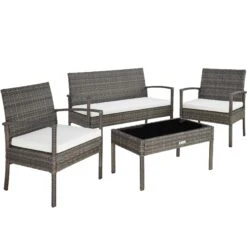 Tectake Rattan Sitzgruppe Sparta 3+1 - Grau - 403398
