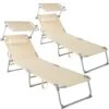Tectake 2 Gartenliegen 4-stufig Mit Kopfpolster - Beige - 403418