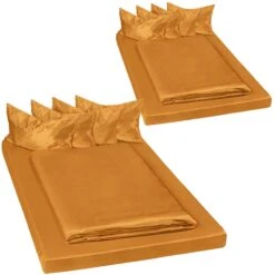 Tectake 2 Bettwäsche-Sets Satin 200x150cm 6-tlg. - Braun - 401920