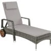 Tectake Sonnenliege Rattan Mit Rollen Und Aluminiumgestell - Grau - 403504