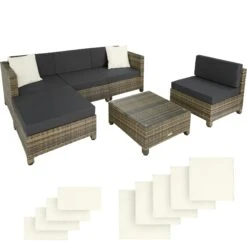 Tectake Rattan Lounge Mit Aluminiumgestell Inkl. Bezüge In 2 Farben - Natur - 403743