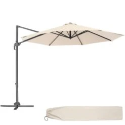 Tectake Sonnenschirm Ampelschirm Ø 300cm Mit Fußpedal Und Schutzhülle - Beige - 403133