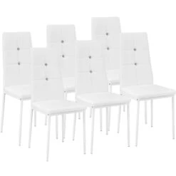 Tectake 6 Esszimmerstühle, Kunstleder Mit Glitzersteinen - Weiß - 402543