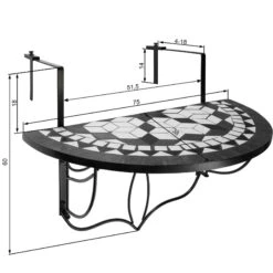 Tectake Balkontisch Zum Einhängen Mit Mosaikmuster Klappbar 75x65x62cm - Schwarz/weiß - 402767 12 Tectake Balkontisch Zum Einhängen Mit Mosaikmuster Klappbar 75x65x62cm - Schwarz/weiß - 402767 -Tectake fec55d9d 1884 4aeb 835f e144fc34bcd2